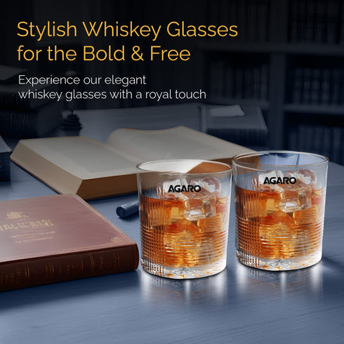 Elegant Whiskey Glass, Set of 6, 325ML, Ribbed Design, Crystal Clear, Perfect for Scotch, Whisky, Bourbon, Liquor, Wine, Cocktail Drinks , Stylish Design