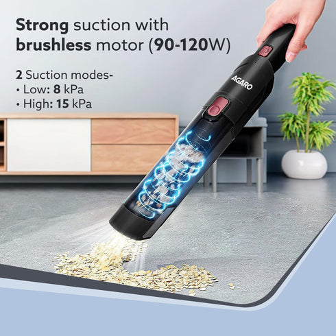 Sapphire Hand Held Vacuum Cleaner, Up to 15 kPa Powerful Suction with Fast Charging Dock, Rechargeable, Portable, Brushless Motor, Multiple Accessories, Lightweight, Home, Office & Car, Black