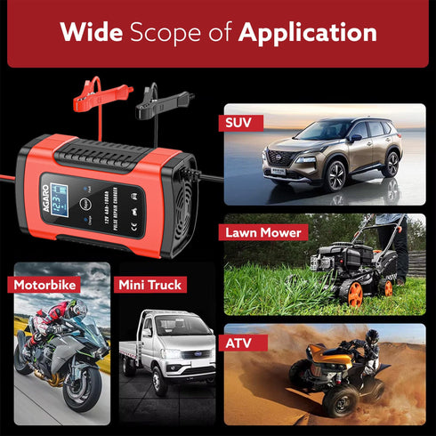 Car Battery Charger, 12V, 5A, Fully Automatic, Smart Car & Bike Battery Charger & Maintainer, Pulse Repair, LCD Display, Temperature Control, for AGM, Gel, Calcium & Wet Lead-Acid Batteries