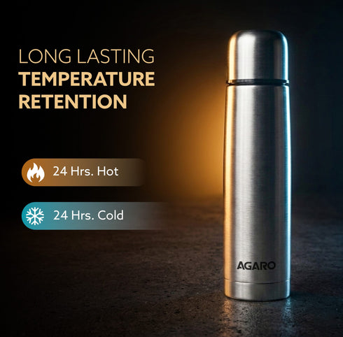 Delite Stainless Steel Flask with Bag, 500ml, Up to 24 Hrs Hot & Cold, ISI Certified, Triple Vacuum Insulated, Leak Proof, Flip Lid Closure, BPA & Rust Free, for Travel, Office & Outdoor Use