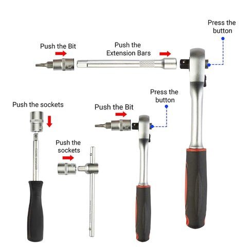 46pcs Professional 1/4'' Square Drive Metric Socket Set, Black