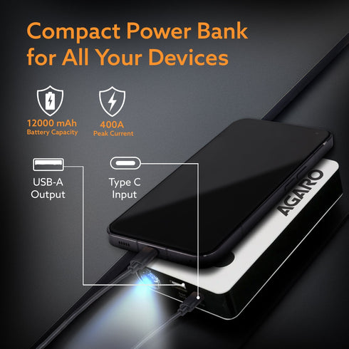 Primo Car Jump Starter, 12000mAh, Flashlight, Laptop Phones Charger, Automotive Tools & Supplies, Battery Chargers, Compatible with Petrol and Diesel Engine, Car, Bike