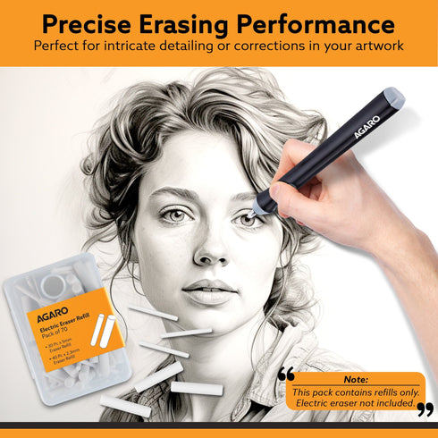 Electric Eraser Refill Pack of 70, 2.3mm & 5mm Eraser, Sketching, Drawing, Portrait Shading