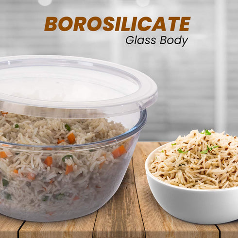 Elite Glass Bowl With Lid, 3 pcs Set - 500, 800,1600 ml