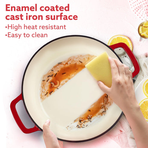 Royal Enamelled Cast Iron 5L Casserole with Lid, Cooking Pot, No Chemical Coating, Fast Heat, Heavy Weight, Gas & Induction Oven Compatible, for Meat, Dal, Curry, Biryani, Pulao, Red