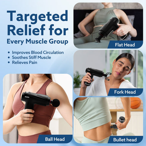 Primo Gun Massager, 4 Heads, 6 Speed, Rechargeable, Handheld, Deep Tissue Muscle Massager for Full Body Relief, Muscle Relaxation of Neck, Shoulder, Back, Foot for Men & Women, Black.