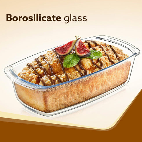 Elite Glass Loaf Tray Rectangular, 1800ml, Bake Safe, Oven Safe, Glass Dish Tray, Borosilicate Glass Tray, Serving Tray, Microwave Oven Safe, Kitchen, Food Serving, Transparent