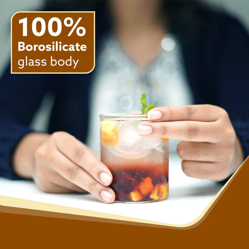 Elite Borosilicate Glass Tumbler, Serves Water, Cold Drinks, Juice, Milk, Pack of 6, 255 ml, Flame Proof Glasses, Microwave & Dishwasher Safe, Transparent