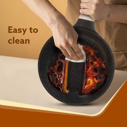 Imperial Granite Non Stick Fry Pan with Glass Lid, 3L / 28cm, Cast Aluminium Body, Omelette Egg Pan, Fish Fry Pan, Gas & Induction Compatible, Dark Grey