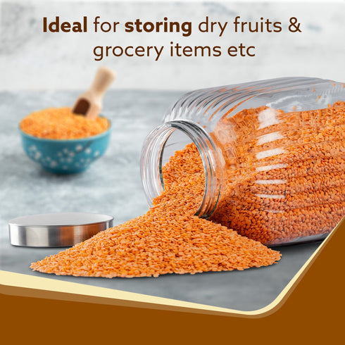 Elegant Glass Jar 3500 ml, Round Shaped, Steel Lid, Storage Glass Container, Transparent, Kitchen Organiser, Multipurpose Jar