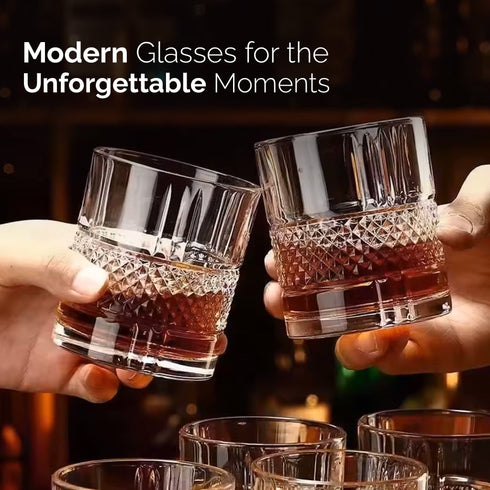 Elegant Whiskey Glass, Set of 6, 325ML, Crisscross Design, Crystal Clear, Perfect for Scotch, Whisky, Bourbon, Liquor, Wine, Cocktail Drinks , Stylish Design