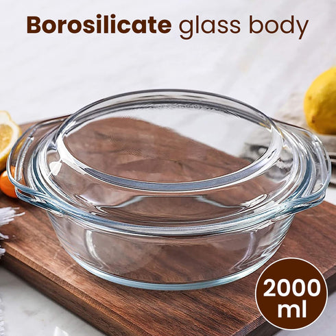 Elite Glass Casserole With Lid - 2000ml