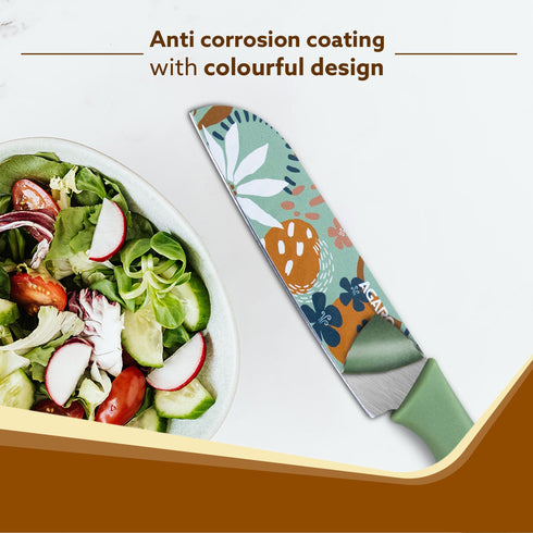 Printed Knife Set, Stainless Steel Knife for Kitchen Use, Set of 3 (Blue, Green, Pink)