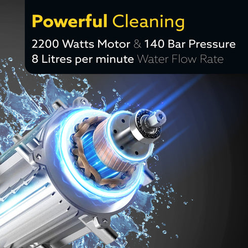 Supreme Plus High Pressure Washer,2200 Watts, 8L/Min Flow Rate, 140 Bars, Yellow