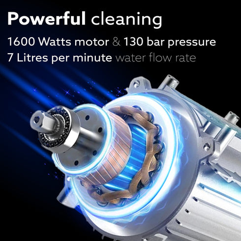 Alpha High Pressure Washer, Car Washer, Upright Design With Wheel, 1600W, 130 Bars, 7L/Min Flow Rate, 8 Meters Outlet Hose, Car, Bike and Home Cleaning Purpose, Red & Black