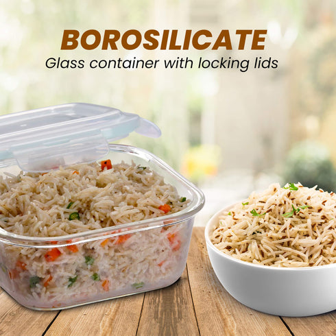 Elite Glass Container With Lid, 3 pcs Set - 320, 520, 800ml