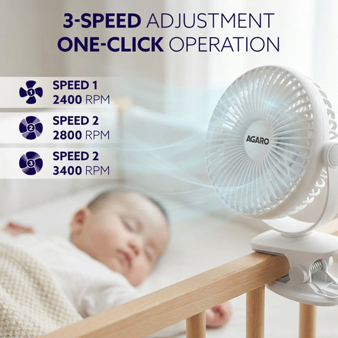 Regal Portable Clamp Fan | Rechargeable USB-C Compatible Table Fan with 3 Speeds, Multi-Clip Function, 3400 RPM & 5 Hours Runtime | 5-Inch Quiet Mini Fan for Home, Office, Car & Kitchen | White