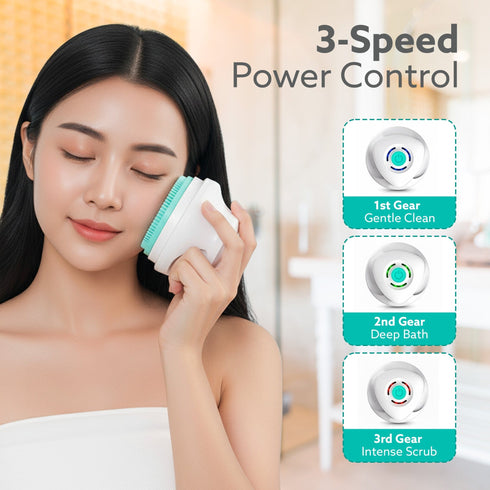 Electric Bath Brush – USB Rechargeable, IPX6 Waterproof | 5 Brush Heads, 3 Cleaning Modes, 360° Rotatable Electric Shower Brush with 14.5” Long Handle