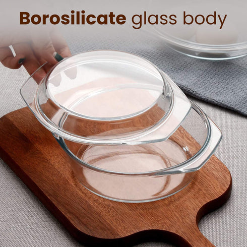 Elite Glass Casseroles With Lid - Set of 2 - 700, 1000 ml