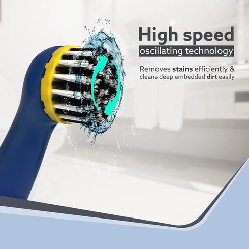 Regal Cleaning Brush for Household, Toilet, Kitchen, Bathroom Cleaning, High Speed Oscillating Technology, Long Handle, 3 Heads for Scrubbing / Removing stain, Dirt, Cordless, Blue & Yellow