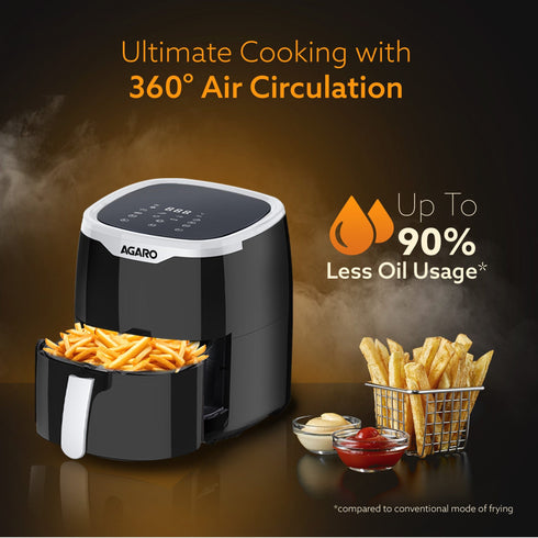 Galaxy Digital Air Fryer For Home, 4.5L, Electric Air Fryer, Convection Oven, 1400W, 7 Preset Programs & Reheat, 360 Degrees Air Circulation, Digital Touch Display, Bake, Roast, Toast, Black