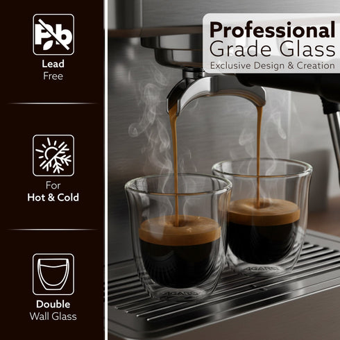 Elite Double Wall Glass Espresso Cups 80ml, Pack of 2 | Premium Borosilicate, Heat Resistant, Ideal for Coffee, Tea, Latte, Microwave & Dishwasher Safe