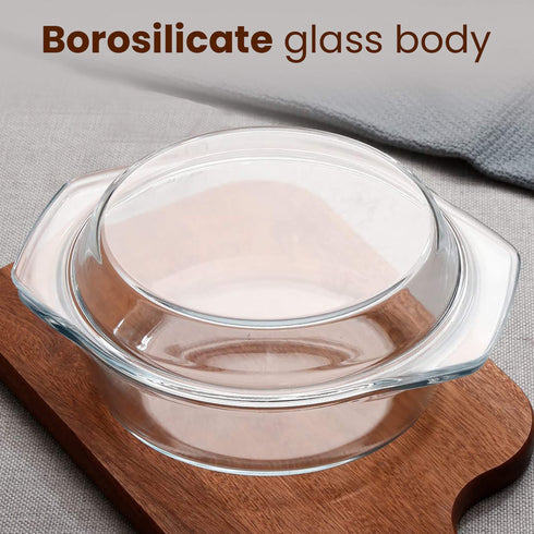 Elite Glass Casseroles With Lid - Set of 2 - 700, 1500 ml