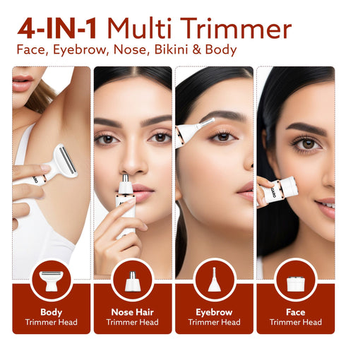 Female Multi Trimmer 3117 – Facial Hair Removal Machine, Bikini Trimmer, Eyebrow & Nose Hair Trimmer Painless body hair trimming. Type-C charging, up to 90 minutes runtime,White.