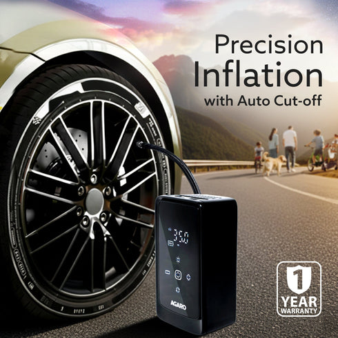 Atom Cordless Tyre Inflator, 150 PSI, 4500mAh Battery, Auto Shut-Off, Digital Display, LED Light, USB-C Charging, 12V DC Output, for Cars, Bikes, Balls & Inflatables