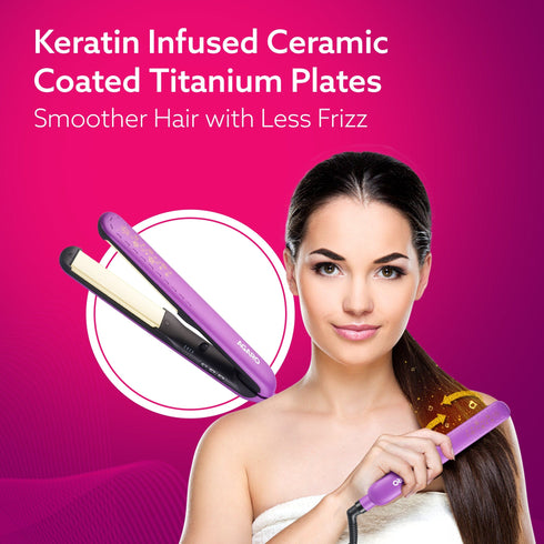 Hair Straightener, Keratin Infused Ceramic Coated Titanium Plates, Fast Heating, 4 Temperature Settings, Hair Straightening, Hair Styling For Women, Purple