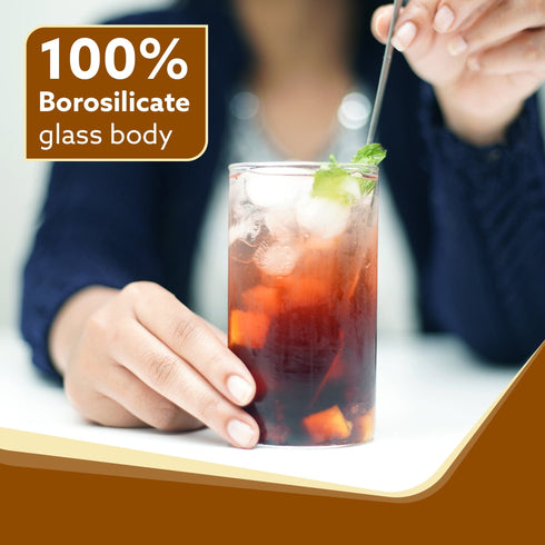 Elite Borosilicate Glass Tumbler, Serves Water, Cold Drinks, Juice, Milk, Pack of 6, 340 ml, Flame Proof Glasses, Microwave & Dishwasher Safe, Transparent