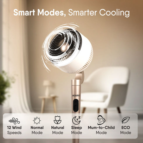 Royal 3D Air Circulation Tower Fan with Mood Lamp, Ultra-Quiet BLDC Standing Fan for Home & Office Use, Touch & Remote Control, 12 Wind Speed, 5 Modes, 90˚ Horizontal & 90˚ Vertical Oscillation
