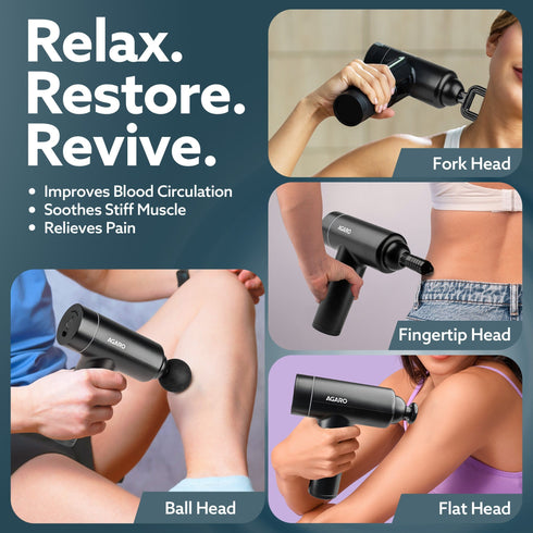 Regal Gun Massager, 4 Heads, 6 Speed, Rechargeable, Handheld, Percussion Muscle Massager for Full Body Pain Relief, Muscle Relaxation of Neck, Shoulder, Back, Foot for Men & Women, Black.