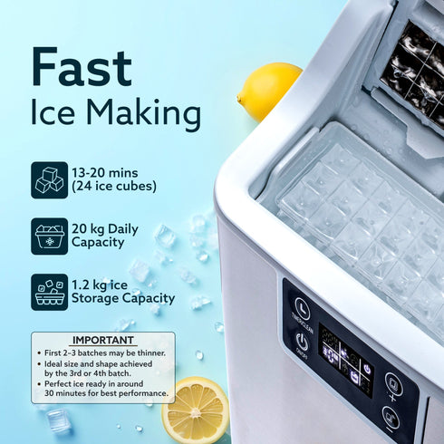 Galaxy Ice Maker, Compact Ice Maker, 3.2L water Tank, Cube ice, Stainless Steel Body