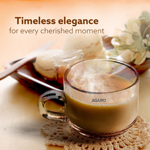 Elegant Glass Cup, 180ml, Set of 6, Crystal Clear Espresso Coffee Cup, Toughened Glass Wall with Handle, for Hot Coffee, Cappuccino, Milk, Latte, Green Tea & Black Tea