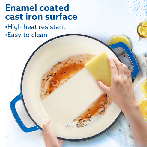 Royal Enamelled Cast Iron Casserole with Lid, Cooking Pot, No Chemical Coating, Fast Heat, Heavy Weight, Gas, Induction Oven Compatible, for Meat, Dal, Curry, Biryani, Pulao, Blue, 5 Liters