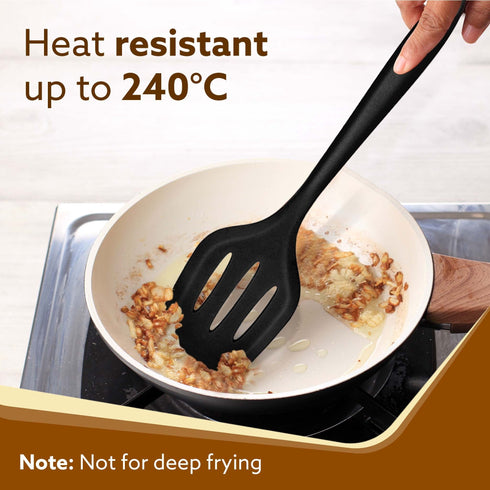 Deluxe Silicone Spatula Set of 3, Cooking and Mixing, for Non-Stick Cookware, BPA Free, Seamless Design, Black