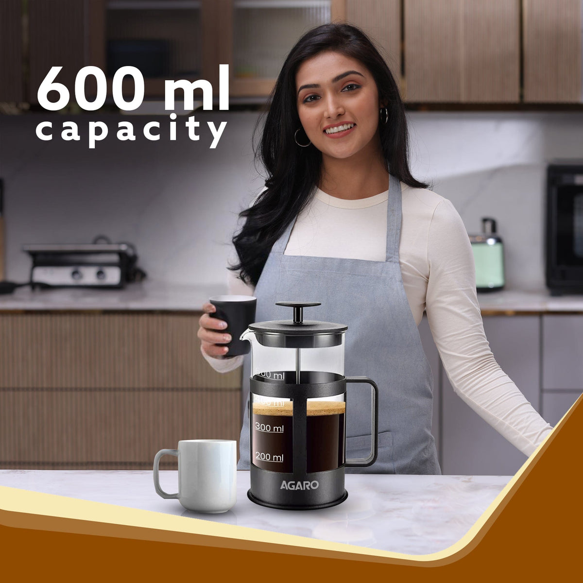 Delite French Press Coffee And Tea Maker, Borosilicate Glass Body