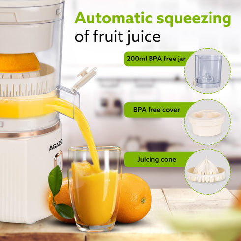 Regal Electric Citrus Juicer, 200ml Capacity, 80 Watts, Automatic Juice Extractor, Orange, Lemon, Grapefruit Juicer & Squeezer Machine, Electric Fruit Squeezer, Portable, white