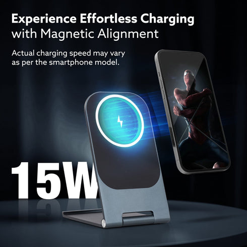 Elegant Wireless Charger, 15W, Qi-Certified, Charging Stand for iPhone 15/15 Plus/15 Pro/15 Pro Max, 14/14 Plus/14 Pro/14 Pro Max & 13/12/11 Series