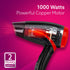 HD1177 Hair Dryer with 1000 Watts Copper Motor, 2 Speed & Temperature Settings, Foldable Handle, For both Men & Women, Black & Red