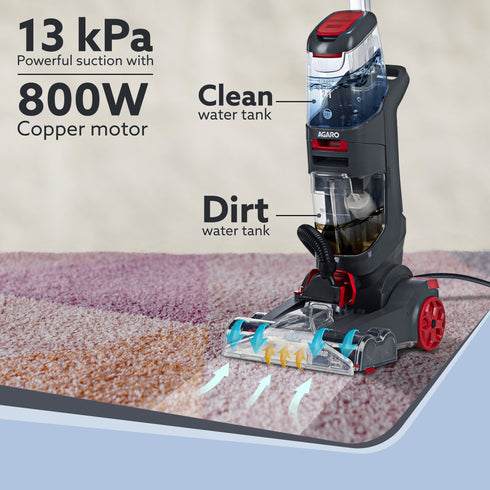 Elite Upright Wet & Dry Carpet Cleaner, 800W, 13.5 kPa Suction Pressure, 2 in 1 Handheld Carpet Spot Cleaner Machine, Dual Rolling Brush, Upholstery Cleaner, Carpet Washer for Spills & Stains