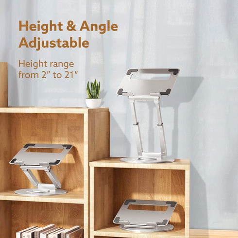 Foldable Laptop Stand Holder, 360° Rotating, Premium Metal Alloy, Ergonomic, Height Adjustable with Anti-Slip Silicone Pads, Heat Vent, Made for MacBook, HP, Dell, Lenovo, Laptops Up to 17"