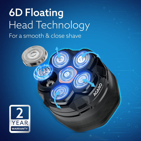 HS7979 Head Shaver, for Bald Men, 6 Flexible Heads, Wet/Dry Head Shaver, Rechargeable, IPX7 Waterproof, Detachable Heads