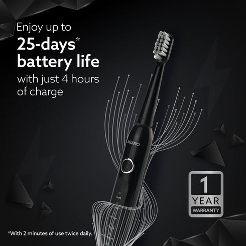 COSMIC ADVANCE Sonic Electric Tooth Brush For Adults With 5 Modes, 2 Brush Heads & Rechargeable With 4 Hours Charge Lasting Up To 25 Days, Power Toothbrush, (Black)