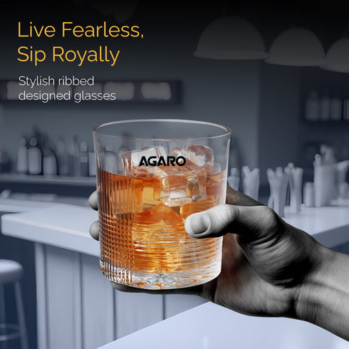 Elegant Whiskey Glass, Set of 6, 325ML, Ribbed Design, Crystal Clear, Perfect for Scotch, Whisky, Bourbon, Liquor, Wine, Cocktail Drinks , Stylish Design