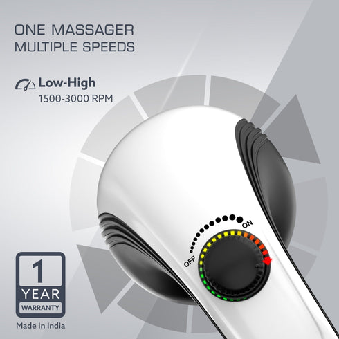 Atom Plus Electric Handheld Full Body Massager, 4 Massage Heads, Mesh Cover, Variable Speed Settings for Pain Relief and Relaxation, Back, Leg & Foot