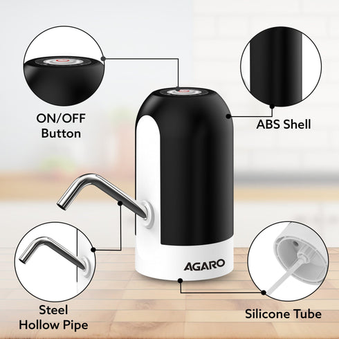 Delite Electric Water Dispenser Pump for 20 Litre Water Bottle | USB Charging, Portable Automatic Drinking Water Pump for Home, Office, Travel & Kitchen, Camping, Party