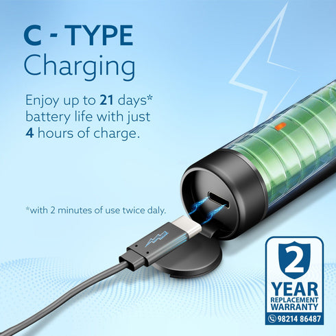 Cosmic Oscillating Electric Tooth Brush for Adults, Nylon Soft Bristles, Replaceable Brush Head, Rechargeable, Power Oscillating Toothbrush, Black