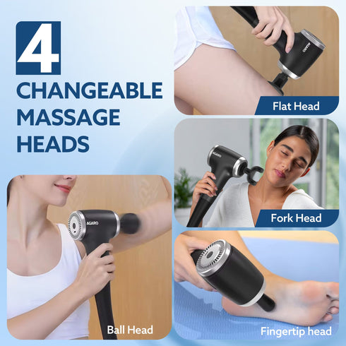 Regency Gun Massager, 4 Heads, 13 Speed, Rechargeable, Handheld, Percussion Muscle Massager for Full Body Pain Relief, Muscle Relaxation of Neck, Shoulder, Back, Foot for Men & Women, Black